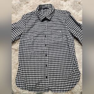 Tommy Hilfiger Womens Black/White Gingham Plaid Button Down Shirt Adjust Sleeves